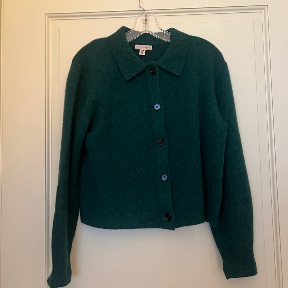 Philosophy Green Cardigan Sweater Structured Knit